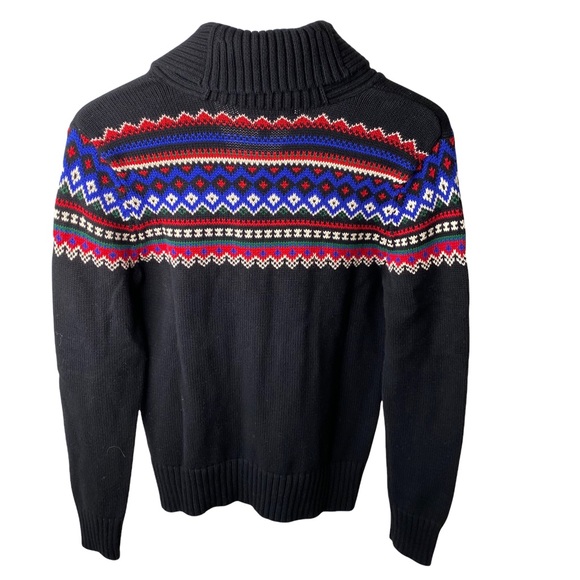 Lauren Ralph Lauren LRL Shawl Collar Fair Isle Sweater Faux Antler Toggle Medium - Picture 5 of 8
